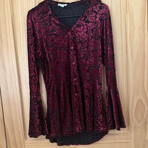 Ultra Pink Floral Velvet Blouse in Red and Black